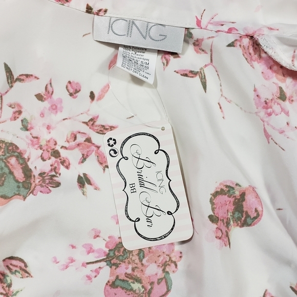Icing Bridal Bar Pink Floral Dressing Robe Size S/M Satin Kimono Lingerie Belted - Picture 10 of 12